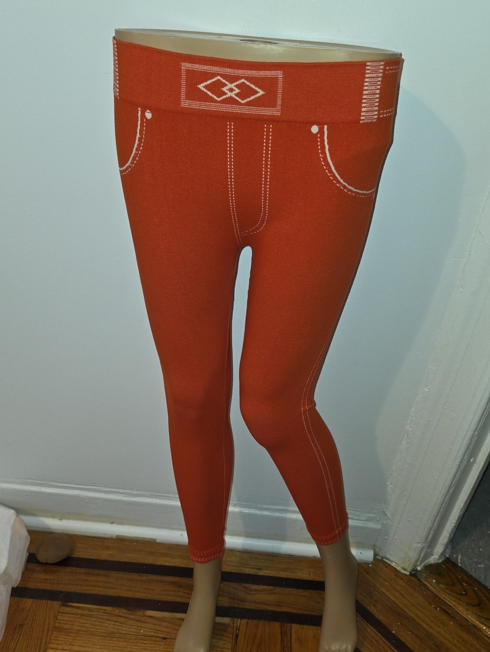 2 Pairs Rust Orange/Blue  Faux Pocket Leggings 2 Pairs.